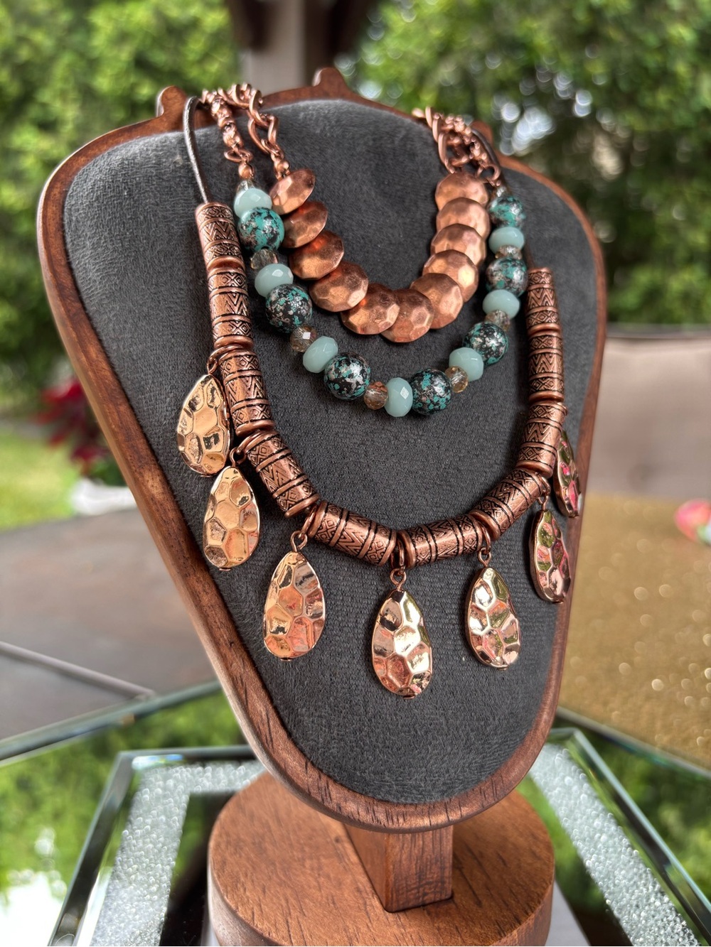 Premier Designs Prestley multistrand necklace copper discs and turquoise beads - Picture 6 of 8